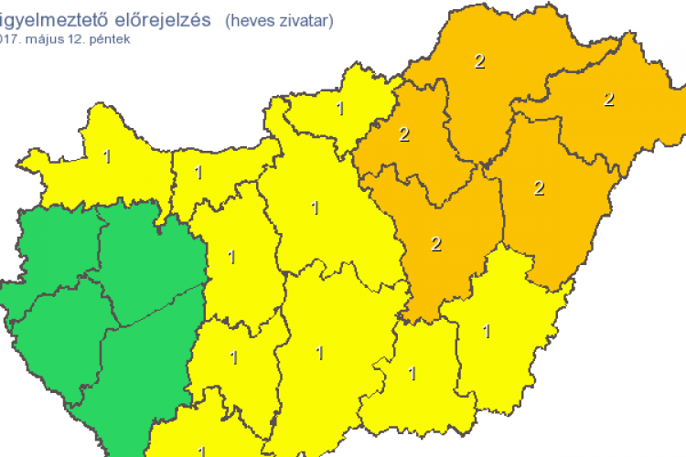 Narancssárga veszélyjelzés: felhőszakadás, jégeső, 70-100 km/órás szél